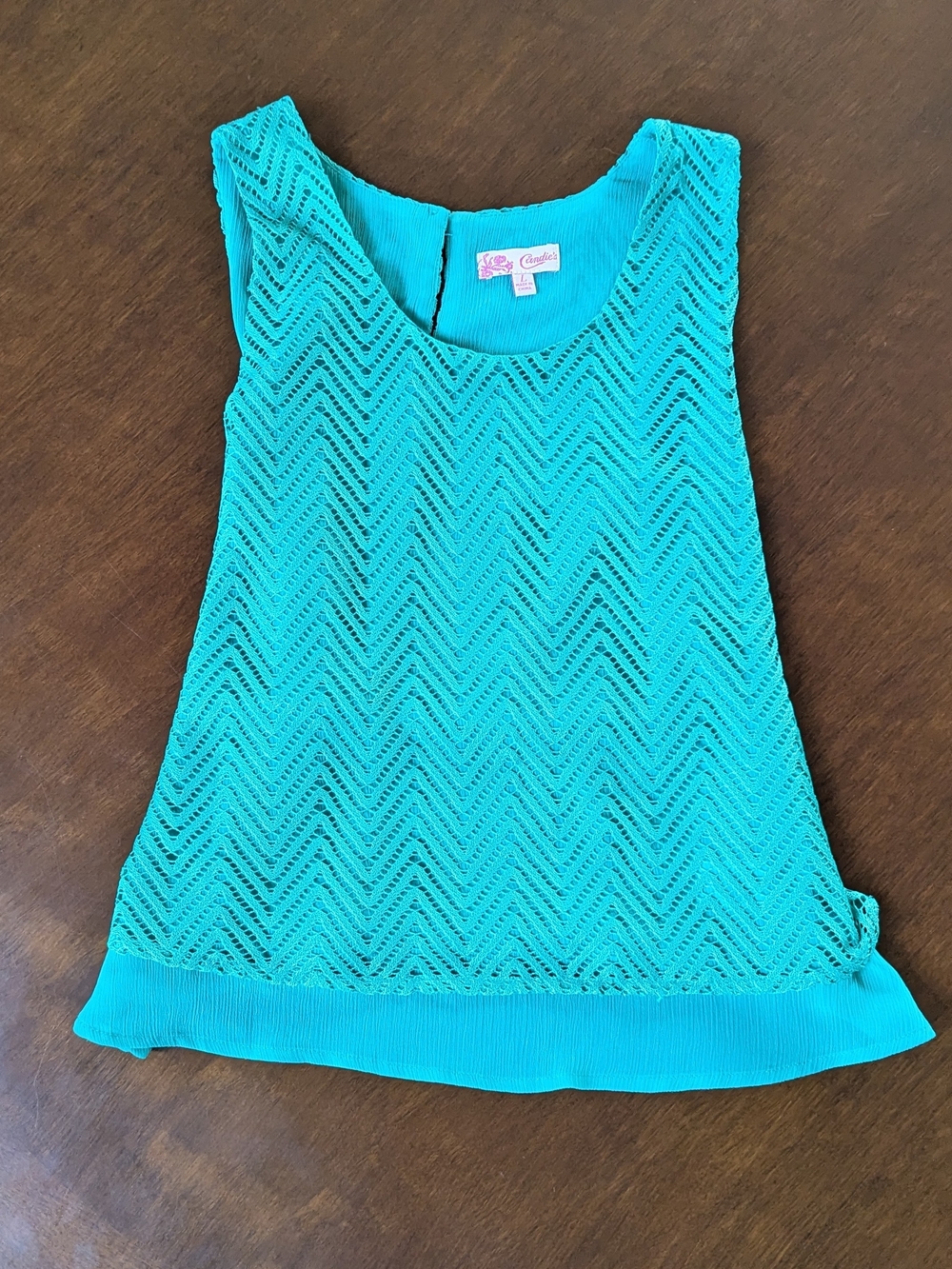 Candie's Sleeveless Chevron Lace Tank Top - Teal